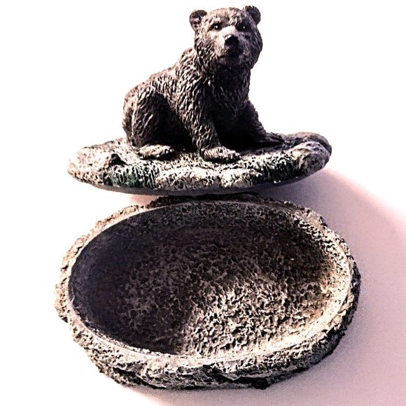Rustic Black Bear Trinket Cast Resin Jewelry Box w/Lid ~ Cabin / Lodge Decor EUC - Picture 1 of 10